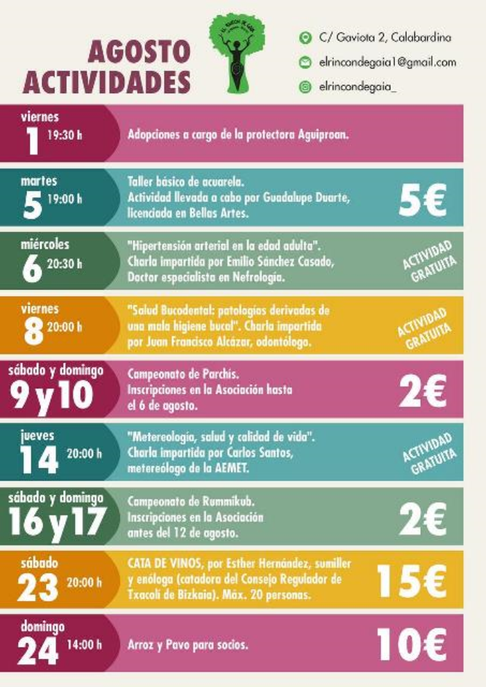 Actividades de agosto Rincn de Gaia 
