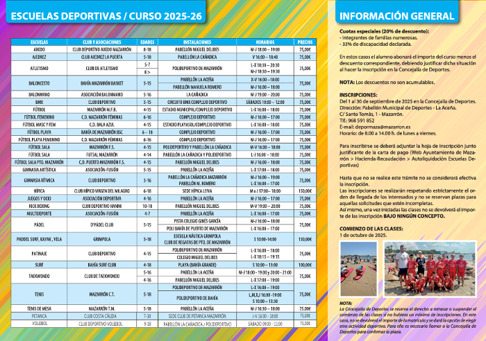 ESCUELAS DEPORTIVAS DE MAZARRÓN. CURSO 2025/2026 ESCUELAS DEPORTIVAS DE MAZARRÓN. CURSO 2025/2026